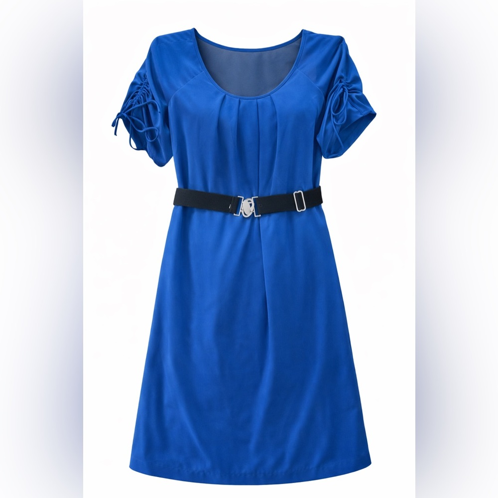 Daisy Fuentes Elegant Blue Dress with Belt